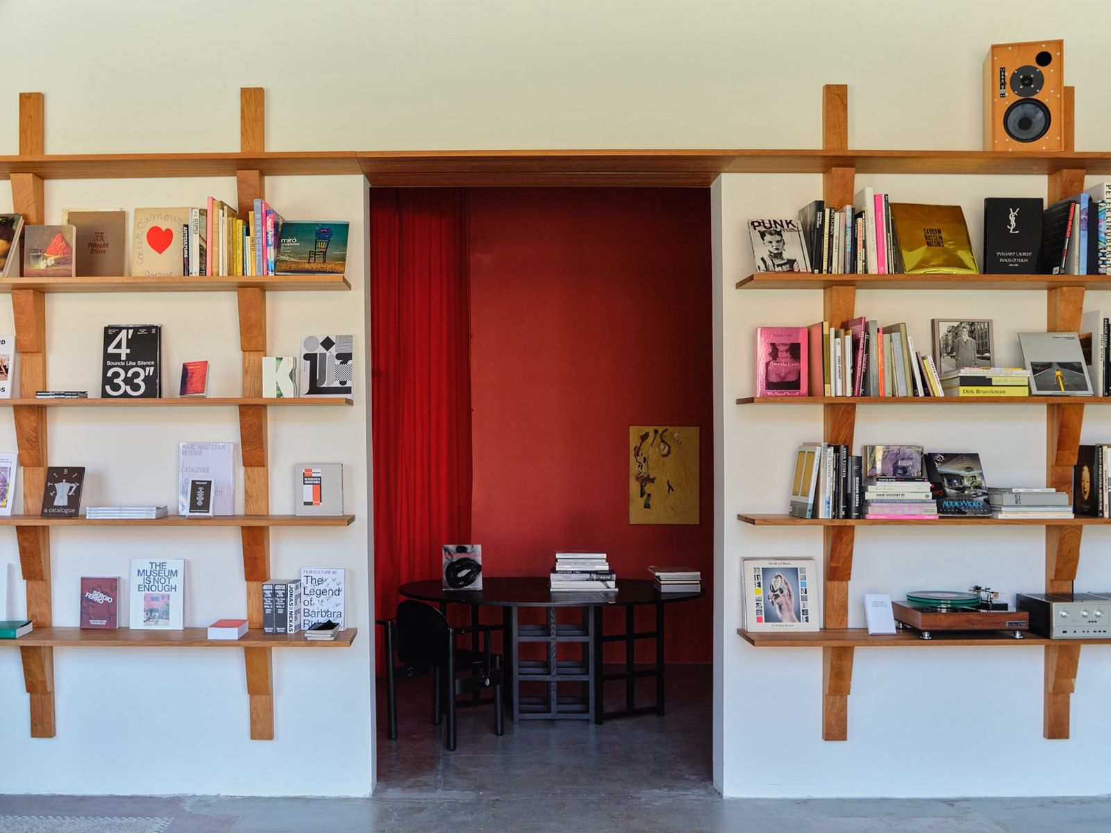 Cherry shelving and the Red Room