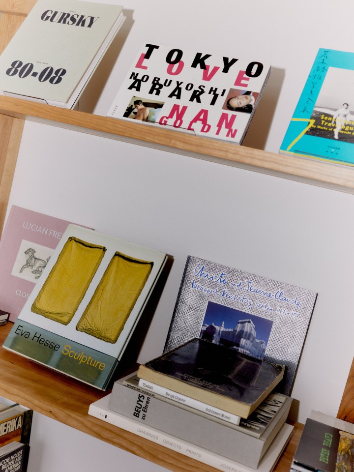 Photobooks on the shelf, among them Gursky and Nan Goldin and Nobuyoshi Araki’s Tokyo Love